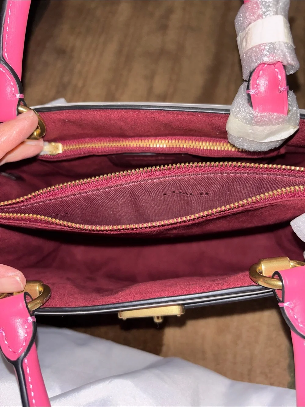 Coach Burgundy Satchel with Pink Top Handles